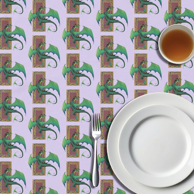 Green Celtic Dragon Purple Fantasy Knotwork Tablecloth (Creator Uploaded)