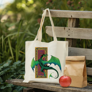 Green Celtic Dragon Purple Fantasy Knotwork Tote Bag