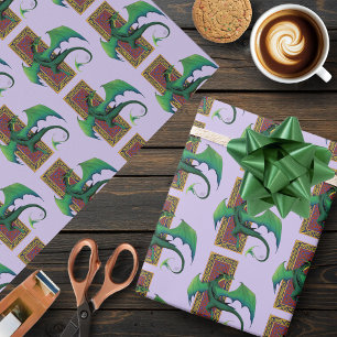 Green Celtic Dragon Purple Fantasy Knotwork Wrapping Paper