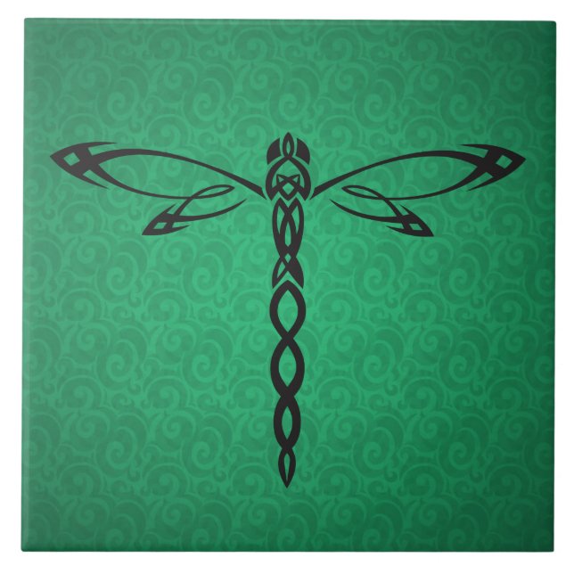Green Celtic Dragonfly Ceramic Tile (Front)