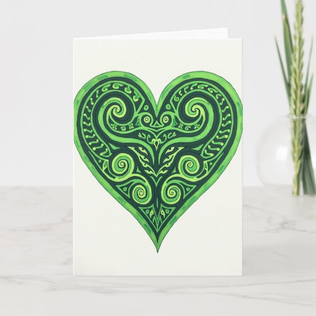 Green Celtic Heart Art Card (Front)