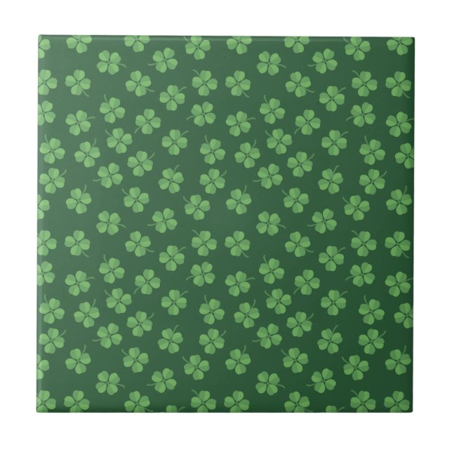 Green Celtic Irish Four Leafed Clovers St. Patrick Tile (Front)