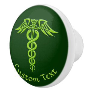 Green Celtic Knot Caduceus Ceramic Knob
