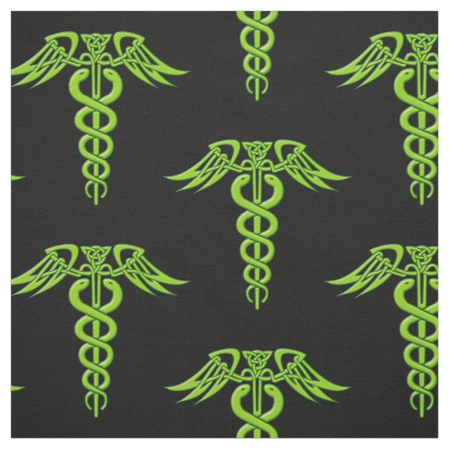 Green Celtic Knot Caduceus Fabric (Swatch)