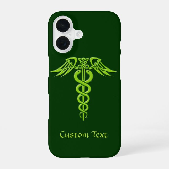 Green Celtic Knot Caduceus iPhone 16 Case (Back)