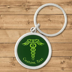 Green Celtic Knot Caduceus Keychain