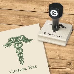 Green Celtic Knot Caduceus Rubber Stamp