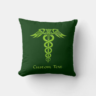 Green Celtic Knot Caduceus Throw Pillow