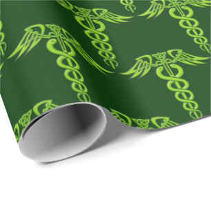Green Celtic Knot Caduceus Wrapping Paper