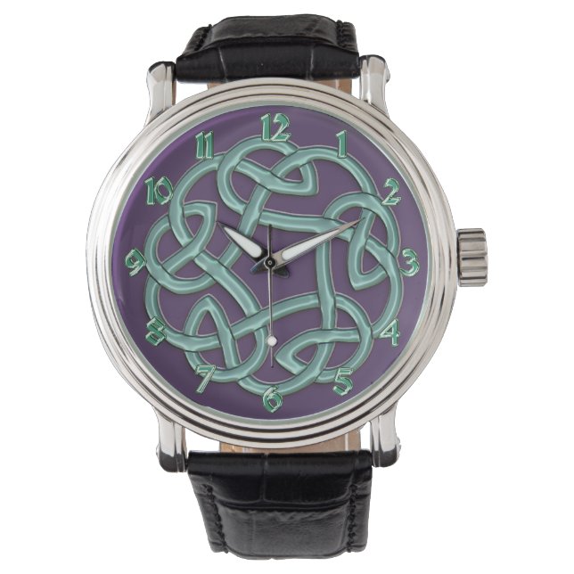 Green Celtic Knot On Purple Classic Watch (Front)