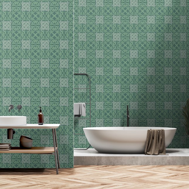 Green Celtic Knot Pattern Wallpaper (Bathroom)