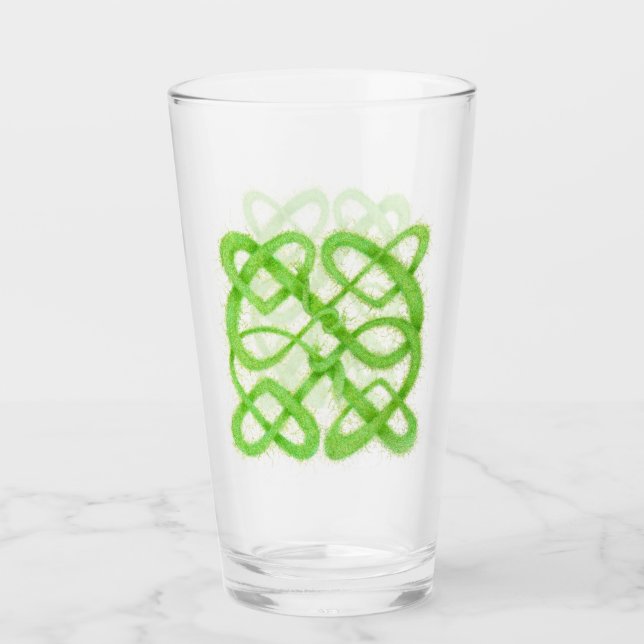 GREEN CELTIC KNOT Pint Drinking Glass (Front)