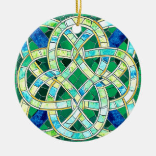 Green Celtic Knot Stone Mosaic Ceramic Ornament