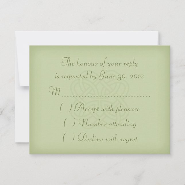 Green Celtic Knot Wedding Invitation RSVP Card (Front)