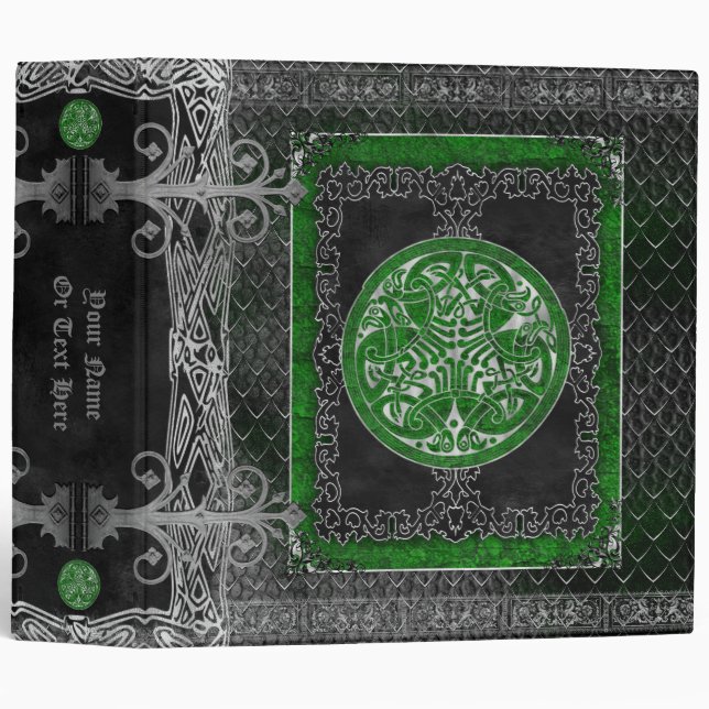 Green Celtic Medallion Gothic Grimoire Pagan Binder (Front/Spine)