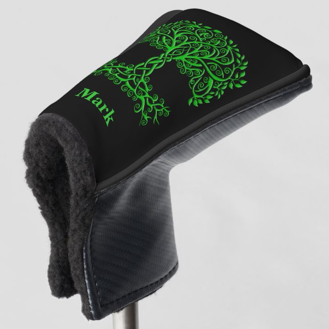 Green Celtic Tree Of Life Golf Head Cover (3/4 Front)