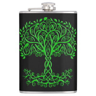 Green Celtic Tree Of Life Hip Flask