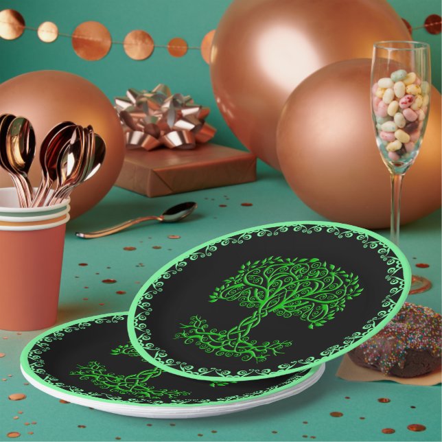 Green Celtic Tree Of Life Paper Plate (Multi)