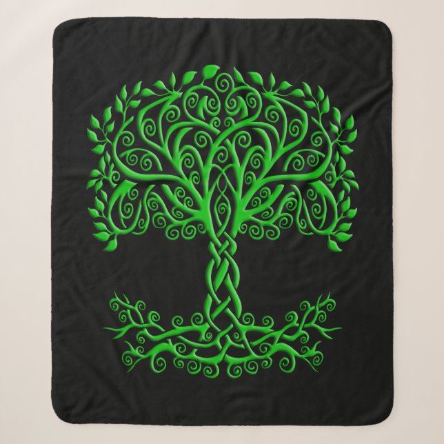 Green Celtic Tree Of Life Sherpa Blanket (Front)