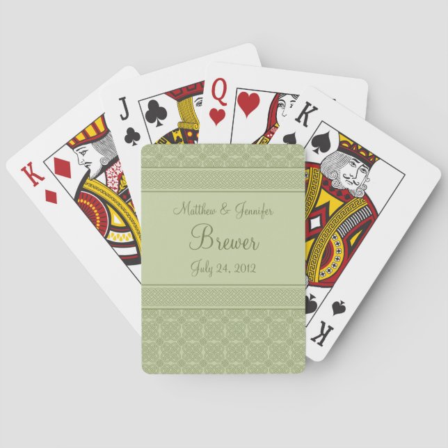 Green Celtic Wedding Gift, Favour and Memento Playing Cards (Back)