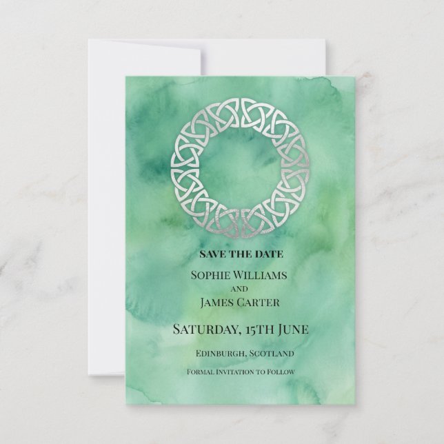Green Celtic Wreath Wedding Save The Date (Front)
