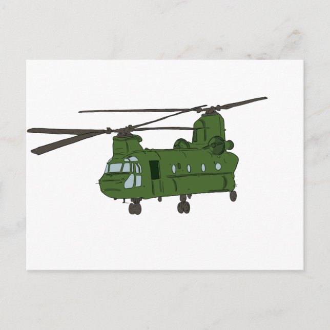 Green CH-47 Chinook Military Helicopter Postcard (Front)