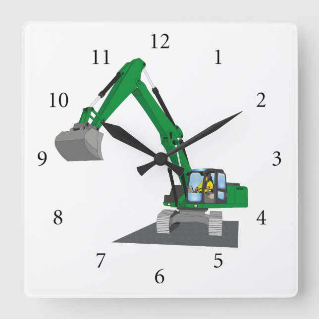 green chain excavator square wall clock (Front)