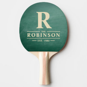 Green Chalkboard Family Name & Initial Ping Pong Paddle