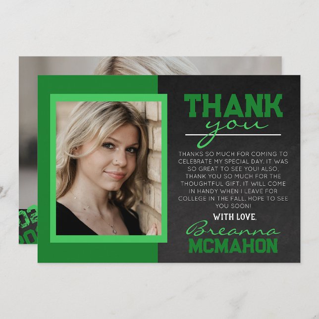Green Chalkboard Graduation Photo Thank You Card (Creator Uploaded)