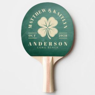 Green Chalkboard Irish Clover Wedding Crest Ping Pong Paddle