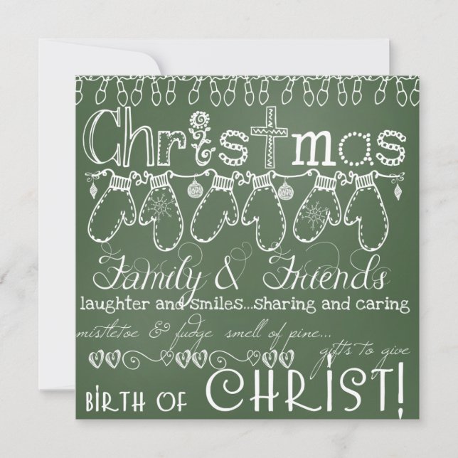 Green Chalkboard Photo Christmas Card (Front)