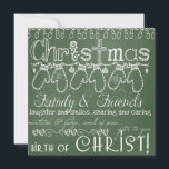 Green Chalkboard Photo Christmas Card<br><div class="desc">Everything merry can be found on our Green Chalkboard Photo Christmas square card featuring white text on a green chalkboard background with a string of mittens,  tree lights,  snowflakes,  holly,  hearts,  and ornaments. You can easily customize this Christmas photo card with your photo and your names!</div>