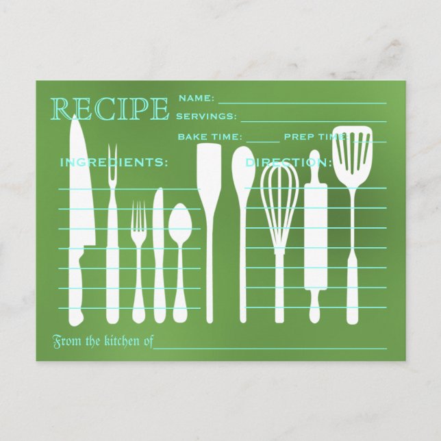 Green Chalkboard Retro Recipe Card Kitchen Tools (Front)