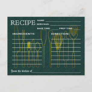 Green Chalkboard Retro Recipe Card Kitchen Tools