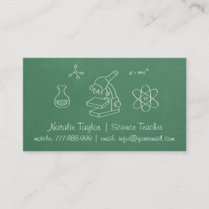 Green Chalkboard Science Teacher Business Cards