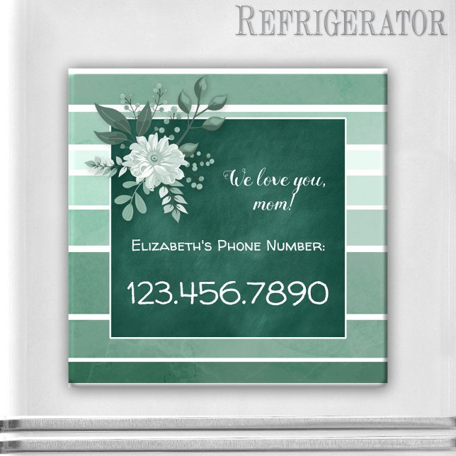 Green Chalkboard Striped Floral Magnet (Magnet featuring a green chalkboard image framed by an elegant green and white floral striped design)