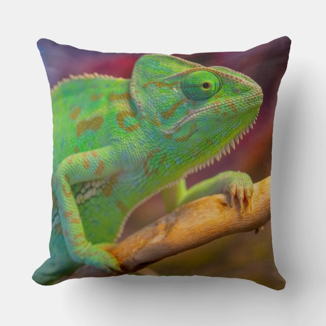 Green Chameleon Throw Pillow (Front)