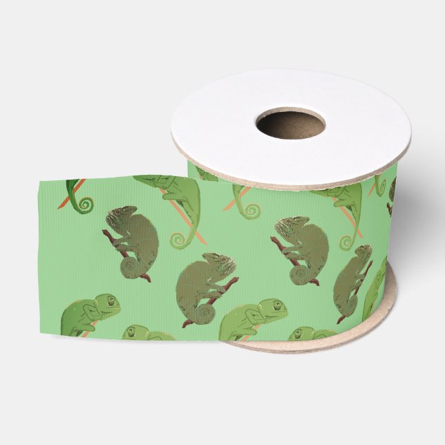 Green Chameleons Lizard Art  Grosgrain Ribbon (Spool)