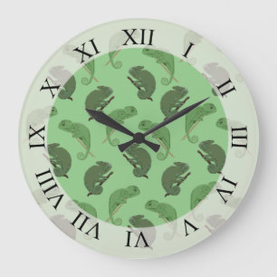 Green Chameleons Lizard Art  Large Clock
