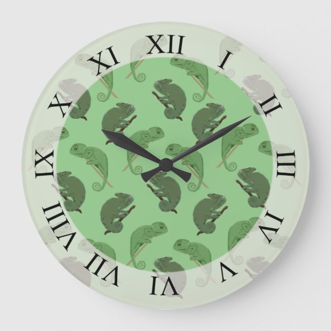 Green Chameleons Lizard Art  Large Clock (Front)