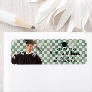 Green Check Custom Photo Graduation Return Address