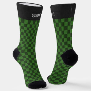 Green Check - Knitted Look - your choice text on Socks