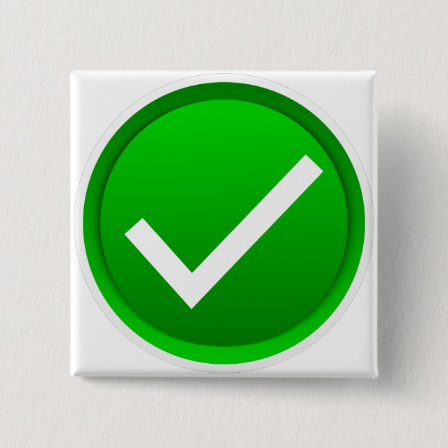 Green Check Mark Symbol 2 Inch Square Button (Front)