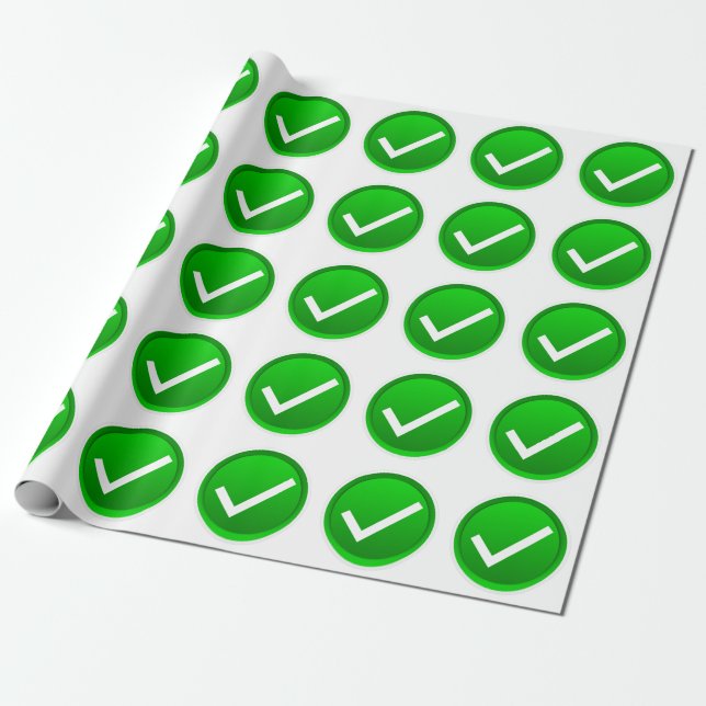Green Check Mark Symbol Wrapping Paper (Unrolled)