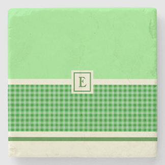 Green Check Monogram Coaster