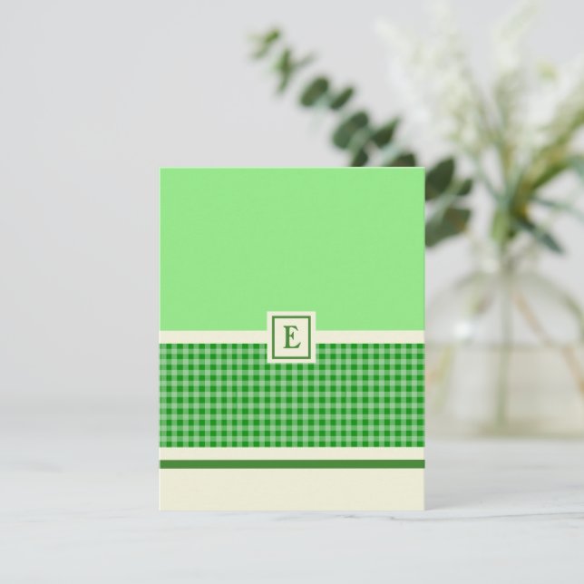 Green Check Monogram Note Card (Standing Front)