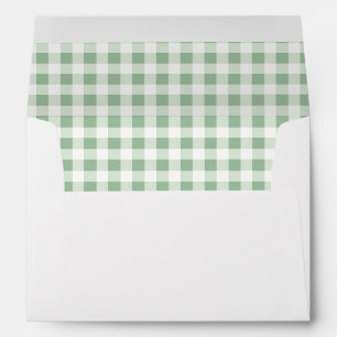 Green Check Plaid Gingham Return Address Lined Envelope