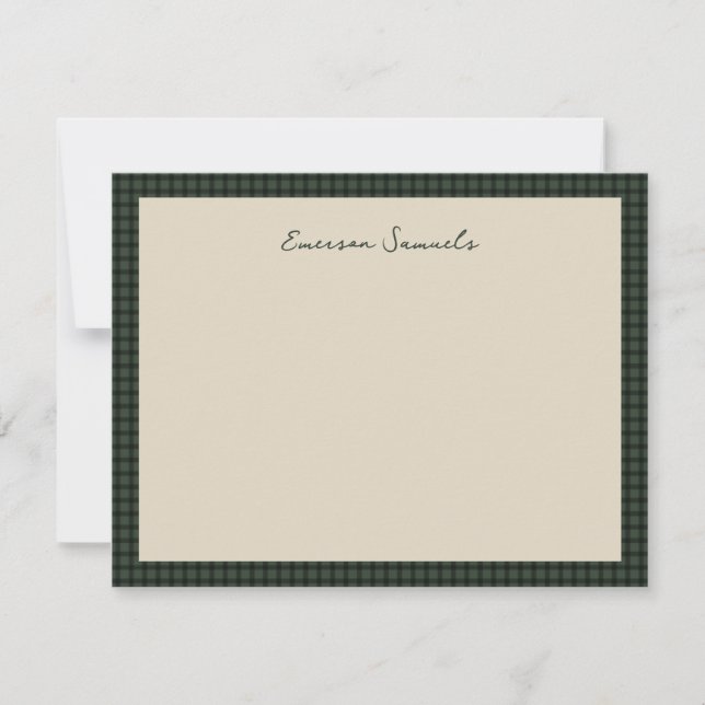 Green checked frame simple classic personalized card (Front)