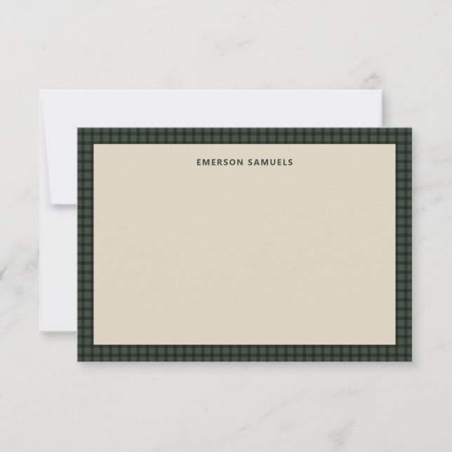 Green checked frame simple classic personalized card (Front)