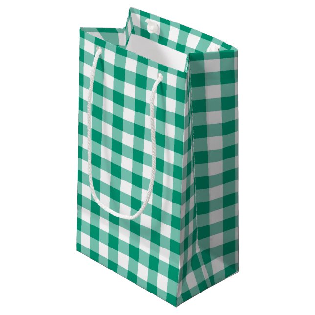 Green Checked Gingham Plaid Pattern Small Gift Bag (Front Angled)